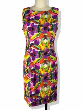 Ronni Nicole Sleeveless Floral Sheath Dress in Purple, Pink, Yellow, Green